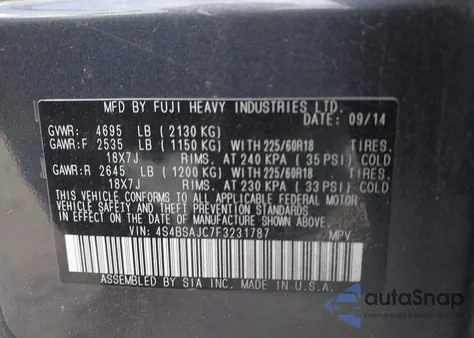 2015 Subaru Outback 2.5I Limited из США, поврежденный, VIN 4S4BSAJC7F3231787